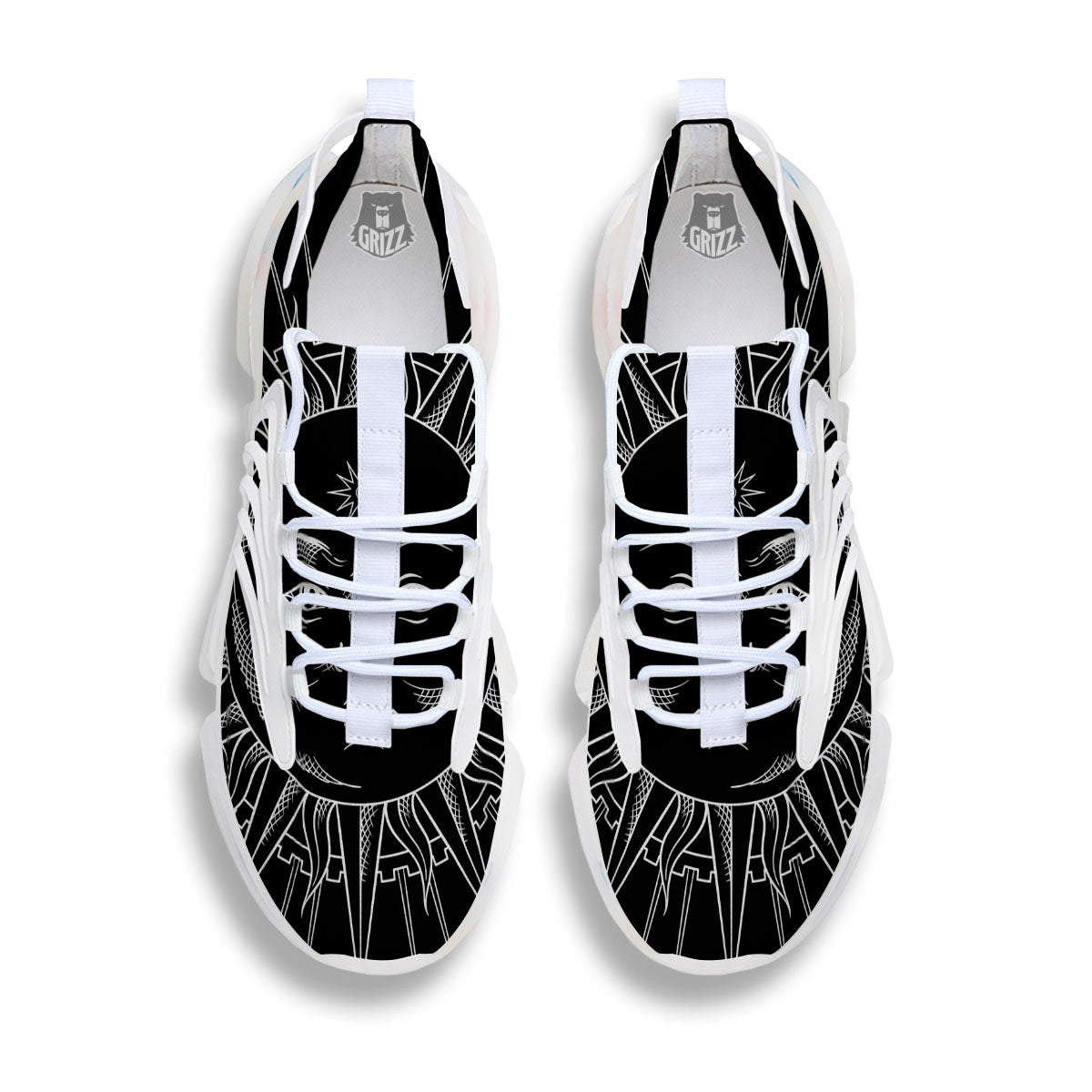 Celestial Sun White And Black Print White Gym Shoes-grizzshop