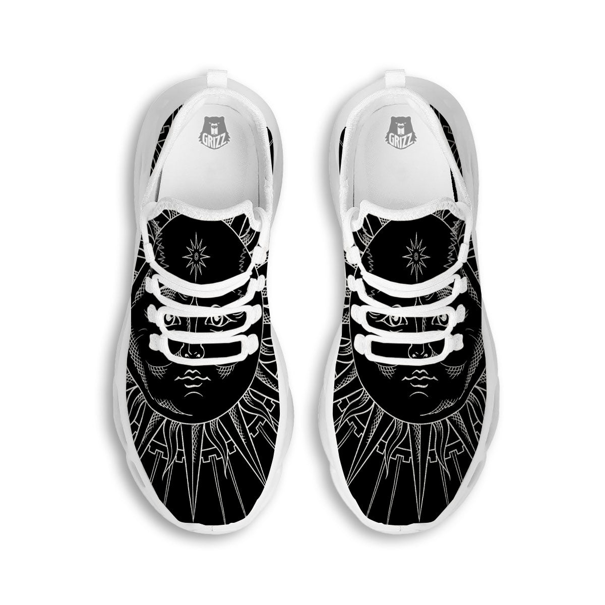 Celestial Sun White And Black Print White Running Shoes-grizzshop