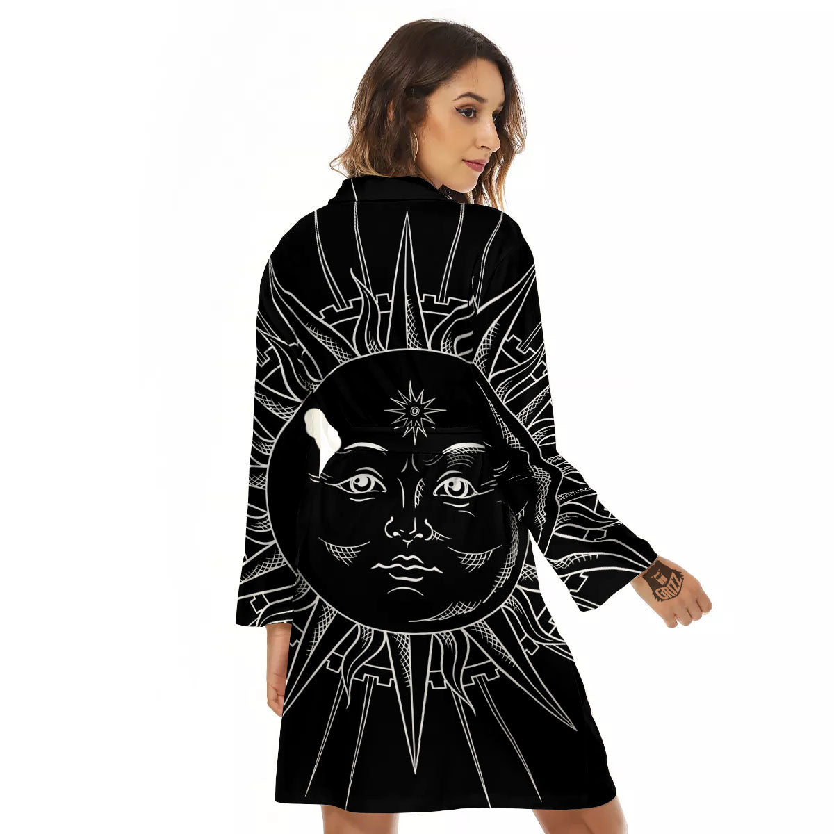 Celestial Sun White And Black Print Women's Robe-grizzshop