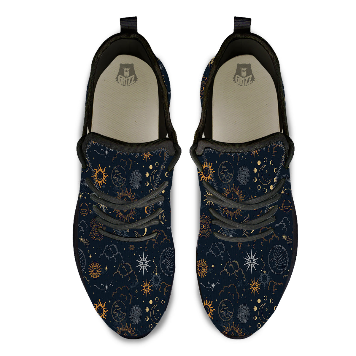 Celestial Vintage Print Pattern Black Athletic Shoes-grizzshop