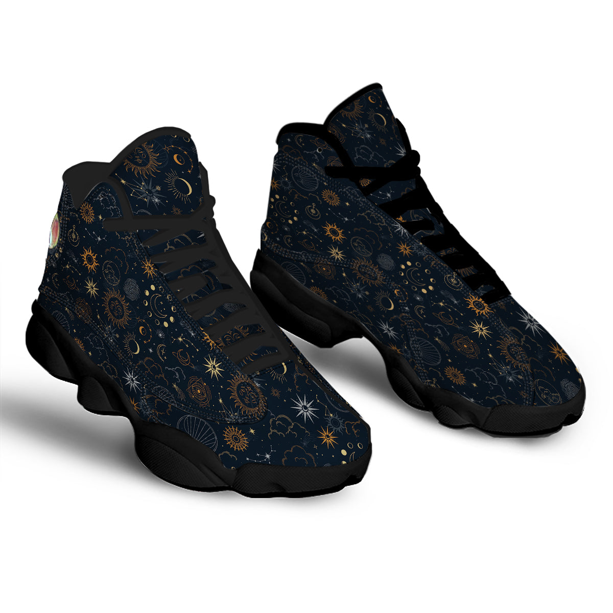 Celestial Vintage Print Pattern Black Basketball Shoes-grizzshop
