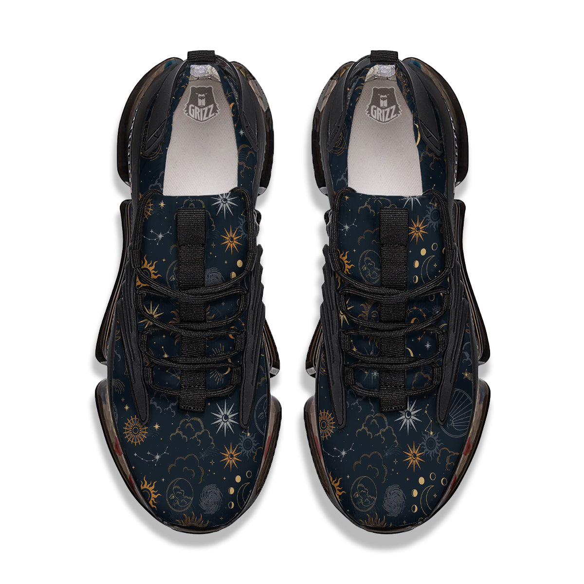 Celestial Vintage Print Pattern Black Gym Shoes-grizzshop
