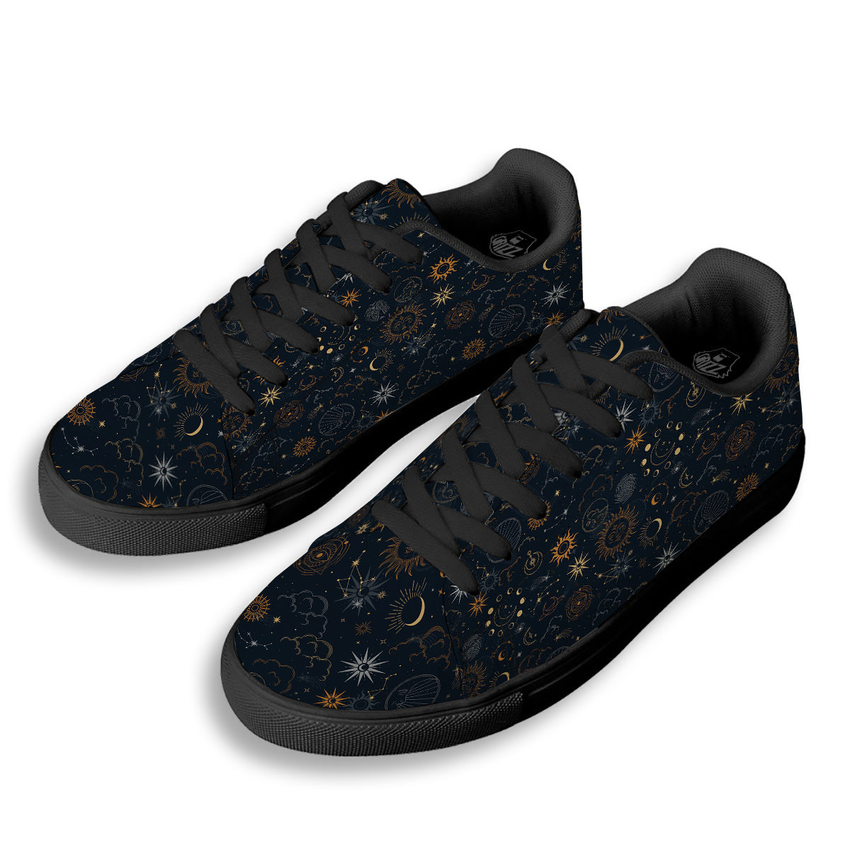 Celestial Vintage Print Pattern Black Low Top Sneakers-grizzshop