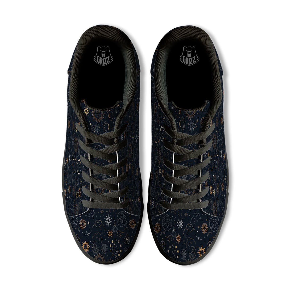 Celestial Vintage Print Pattern Black Low Top Sneakers-grizzshop