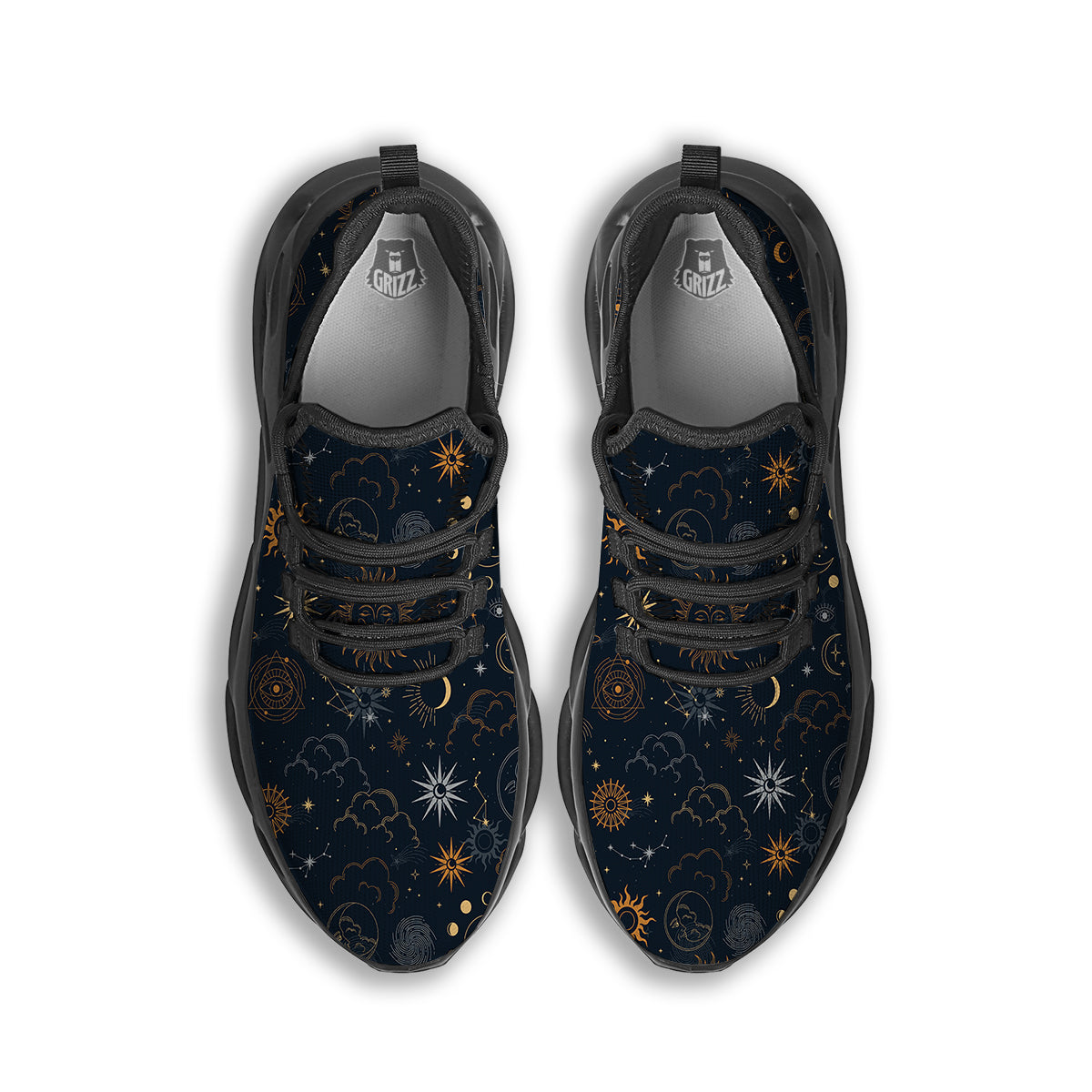 Celestial Vintage Print Pattern Black Running Shoes-grizzshop
