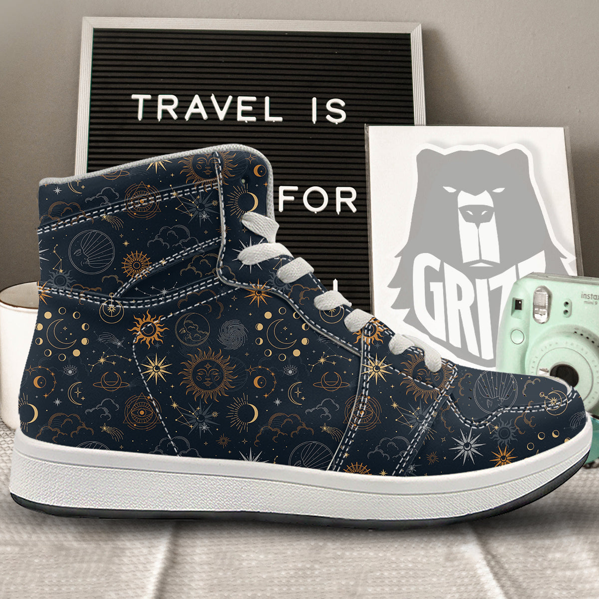 Celestial Vintage Print Pattern High Top Sneakers-grizzshop