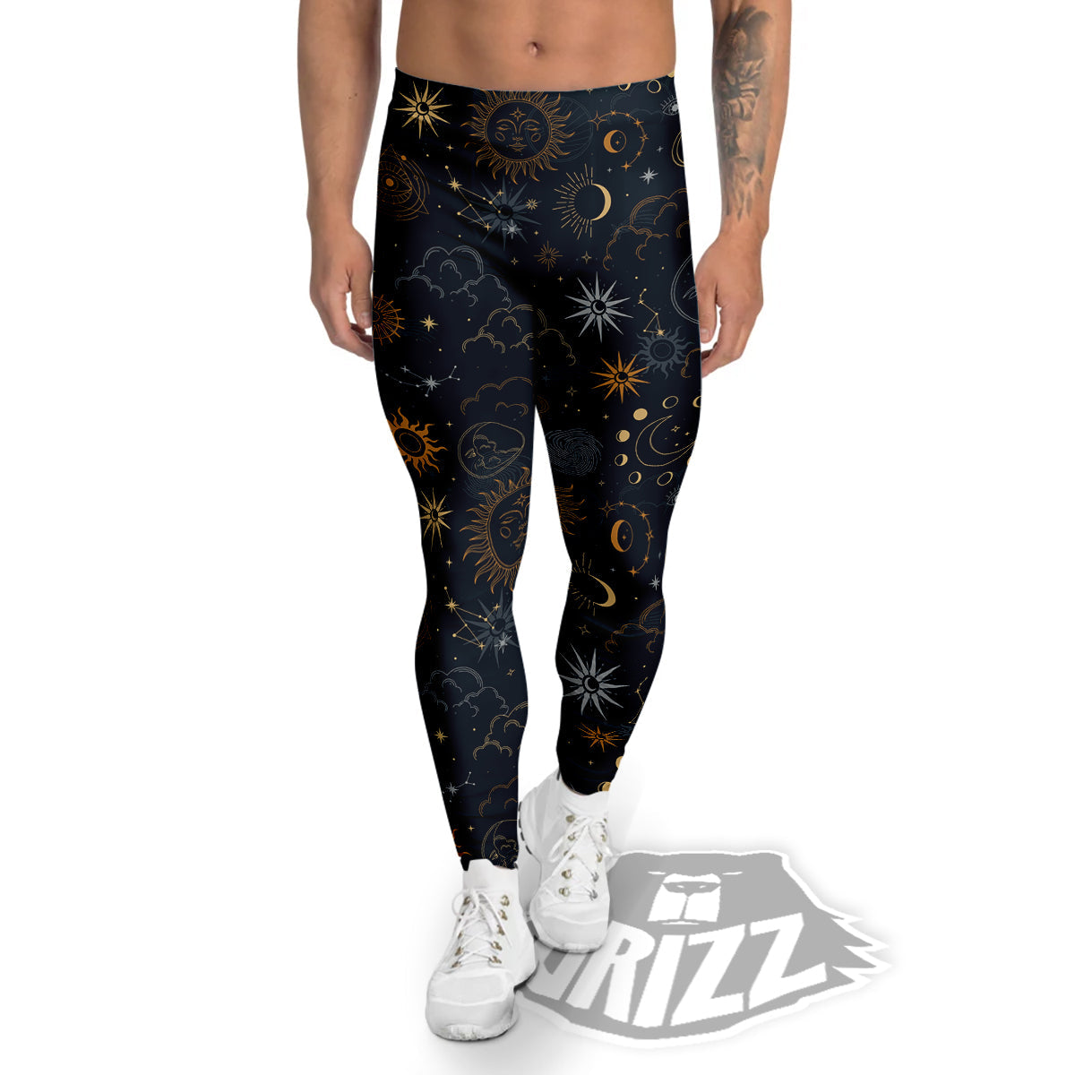 Celestial Vintage Print Pattern Men's Leggings-grizzshop