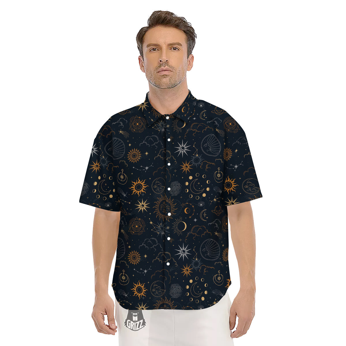 Celestial Vintage Print Pattern Men's Short Sleeve Shirts-grizzshop