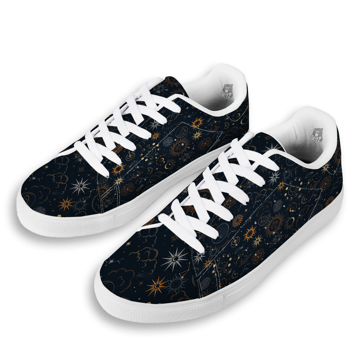 Celestial Vintage Print Pattern White Low Top Sneakers-grizzshop