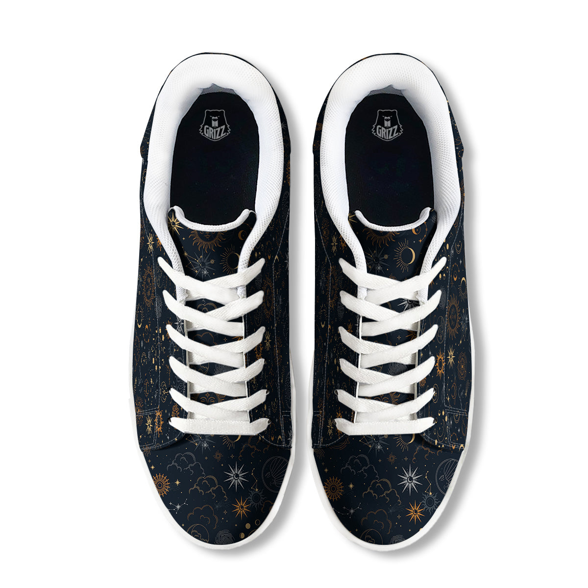 Celestial Vintage Print Pattern White Low Top Sneakers-grizzshop
