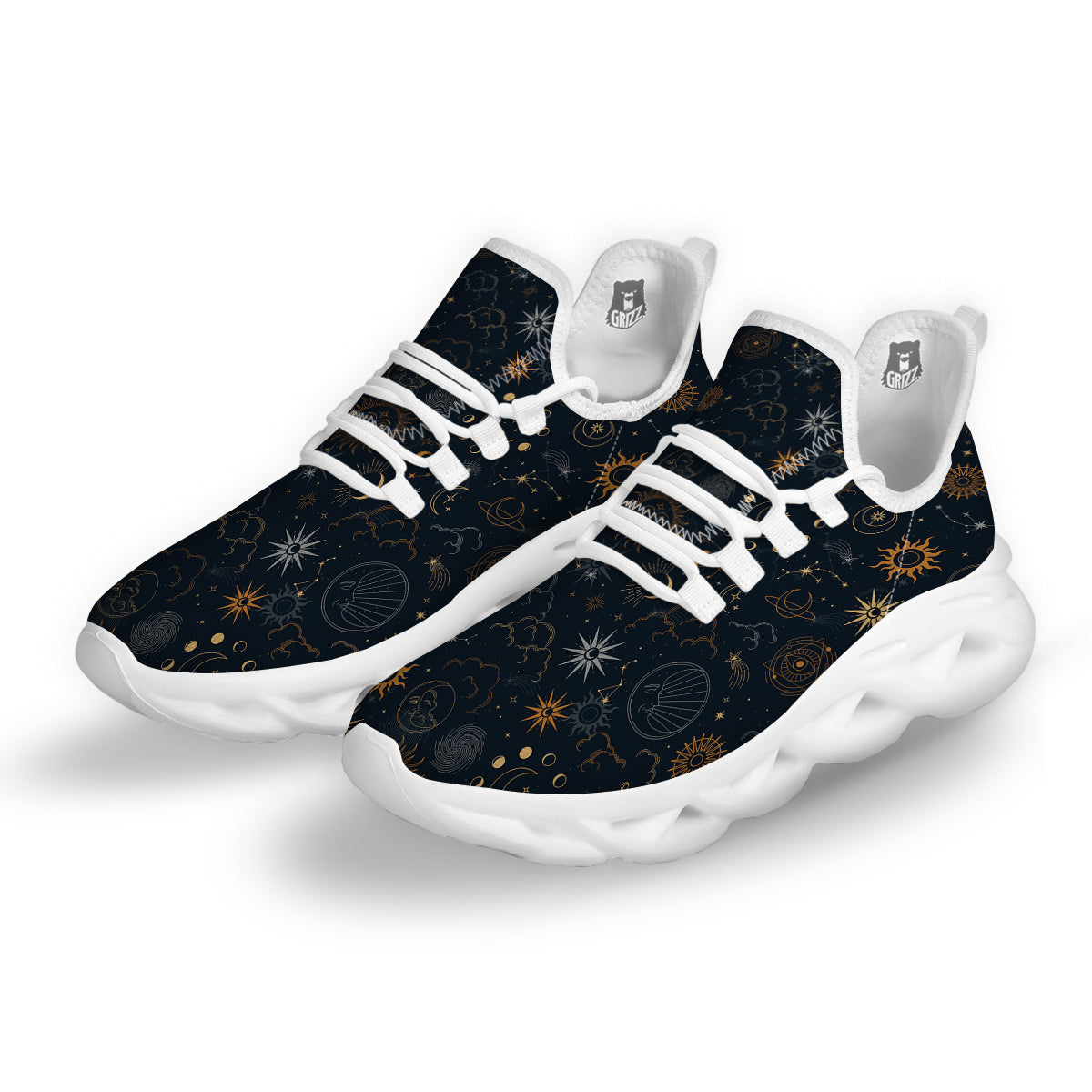 Celestial Vintage Print Pattern White Running Shoes-grizzshop