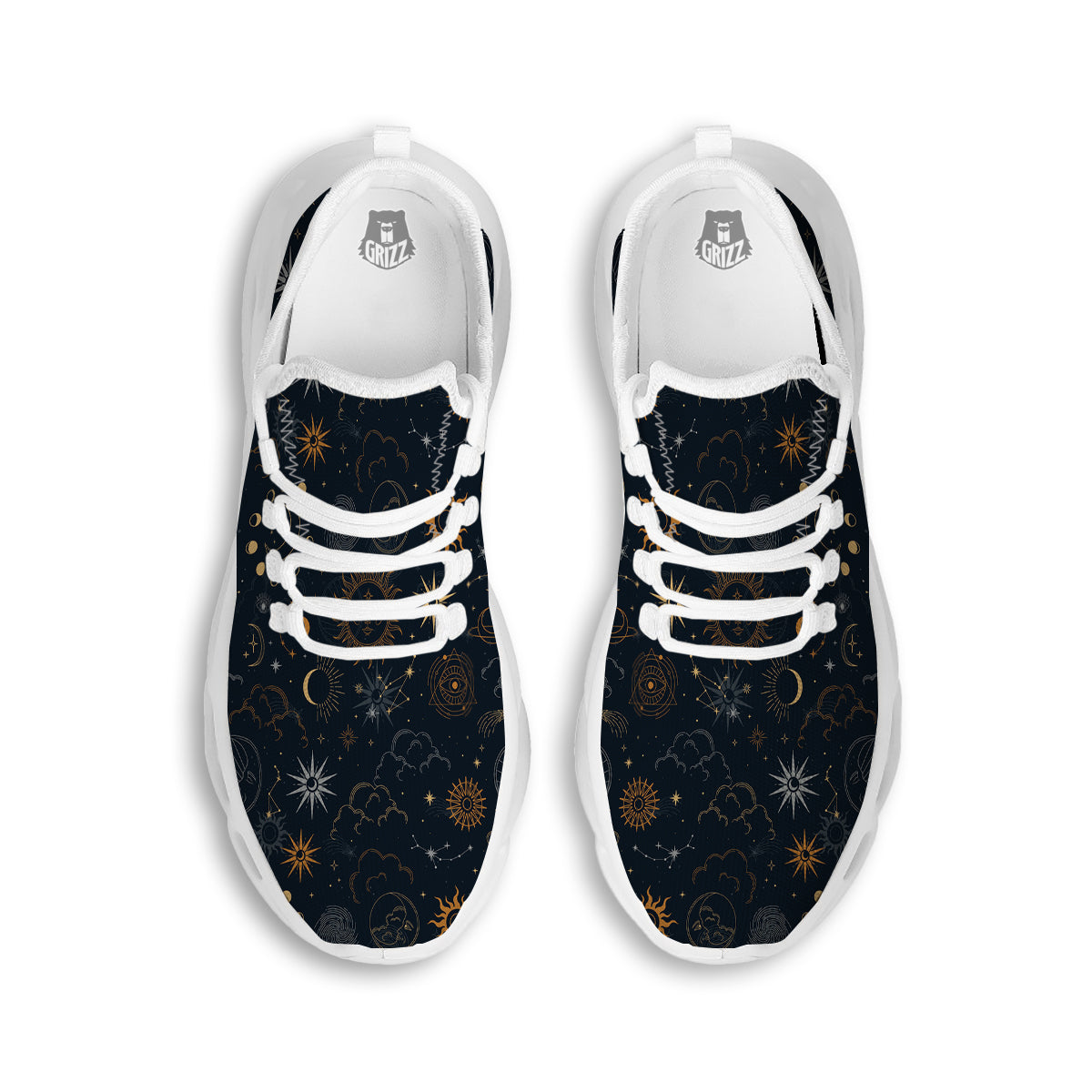 Celestial Vintage Print Pattern White Running Shoes-grizzshop