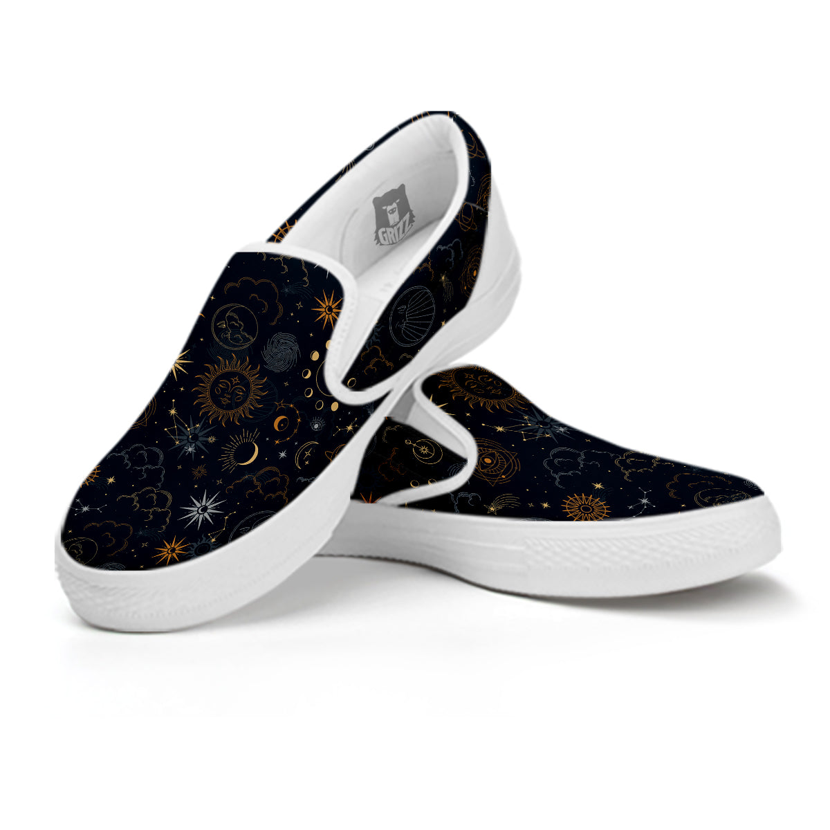 Celestial Vintage Print Pattern White Slip On Shoes-grizzshop