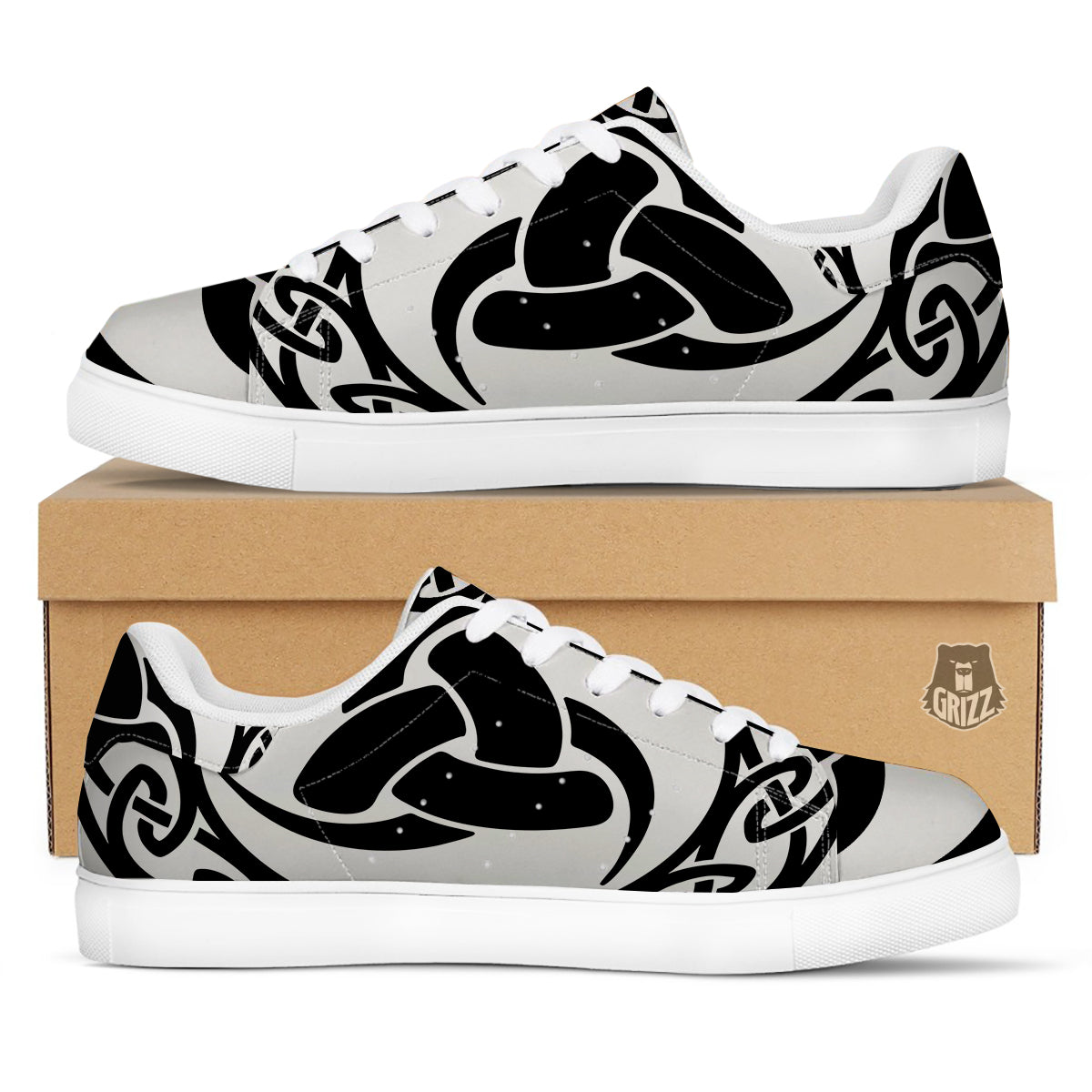 Celtic Endless Knot Symbols Print White Low Top Sneakers-grizzshop