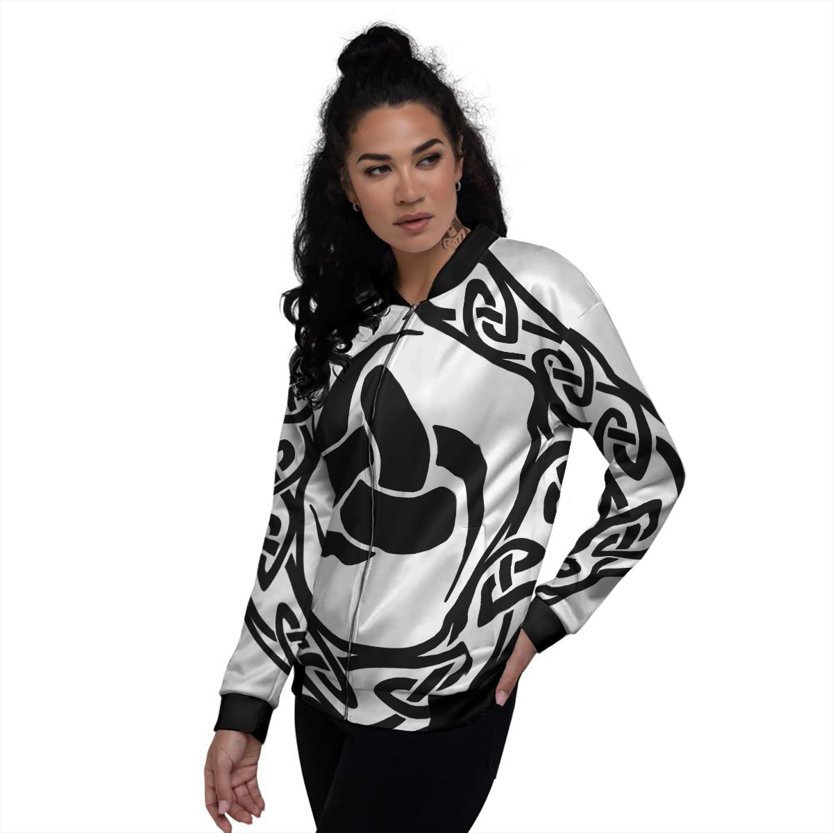 Celtic Endless Knot Symbols Print Women's Bomber Jacket-grizzshop