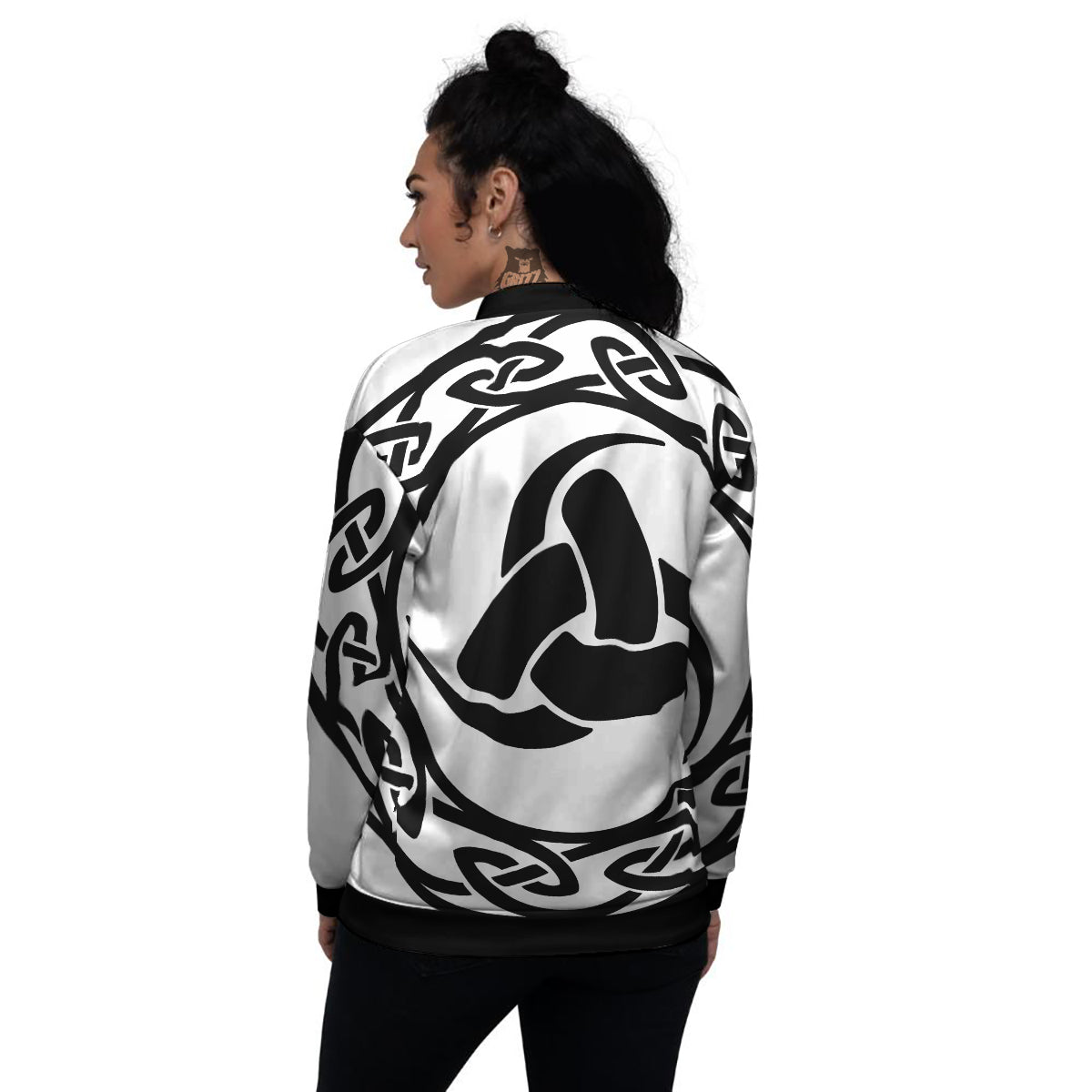 Celtic Endless Knot Symbols Print Women's Bomber Jacket-grizzshop