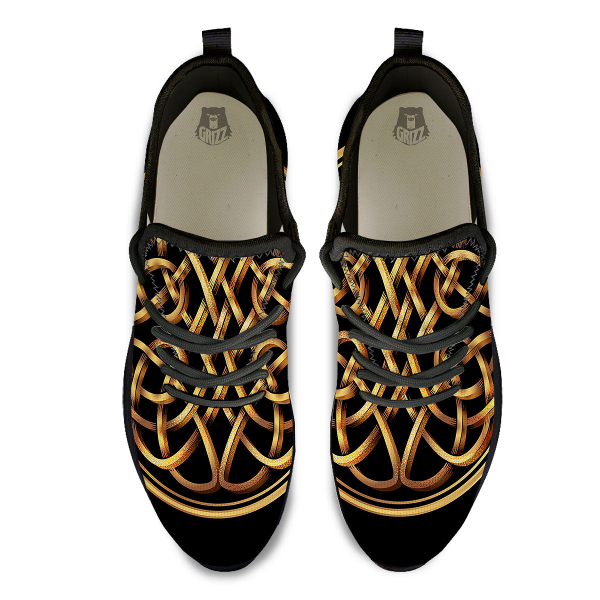 Celtic Knot Golden Print Black Athletic Shoes-grizzshop