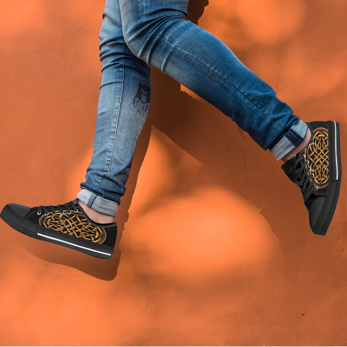Celtic Knot Golden Print Black Low Top Shoes-grizzshop