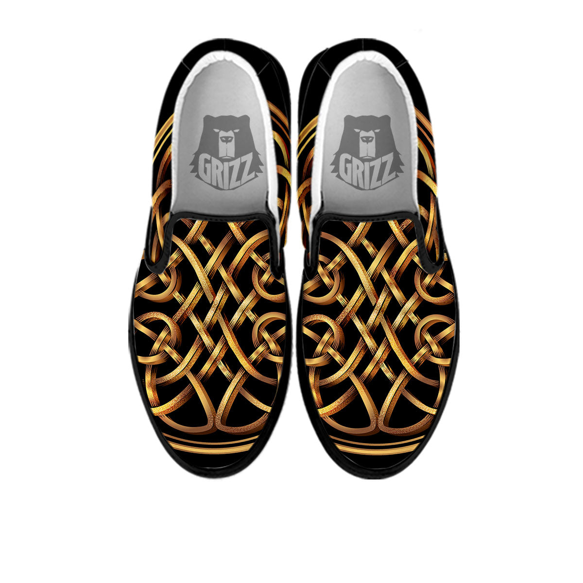 Celtic Knot Golden Print Black Slip On Shoes-grizzshop