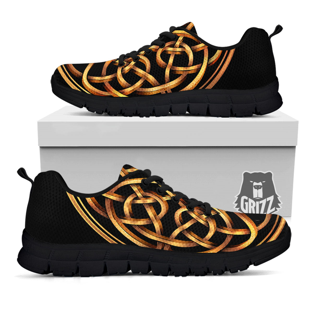 Celtic Knot Golden Print Black Sneaker-grizzshop