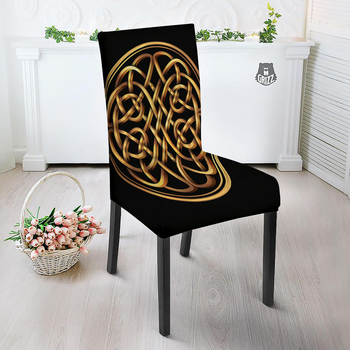 Celtic Knot Golden Print Dining Chair Slipcover-grizzshop