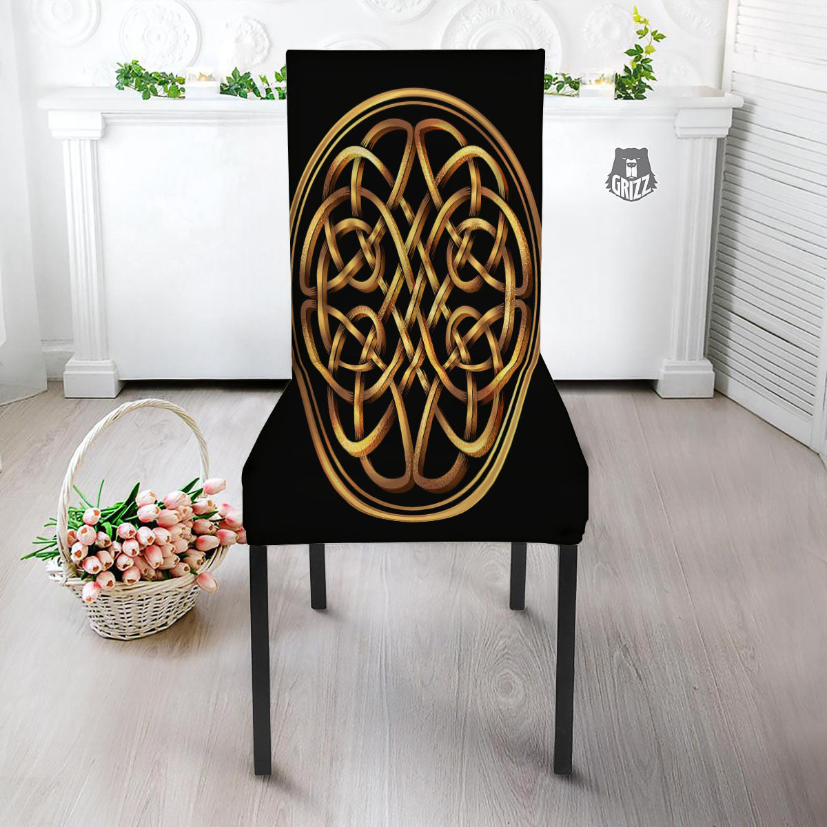 Celtic Knot Golden Print Dining Chair Slipcover-grizzshop
