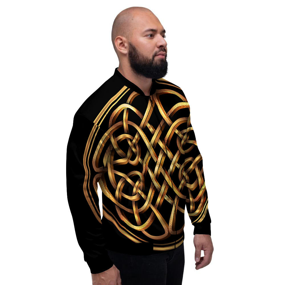 Celtic Knot Golden Print Men's Bomber Jacket-grizzshop