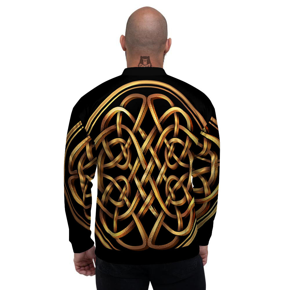 Celtic Knot Golden Print Men's Bomber Jacket-grizzshop