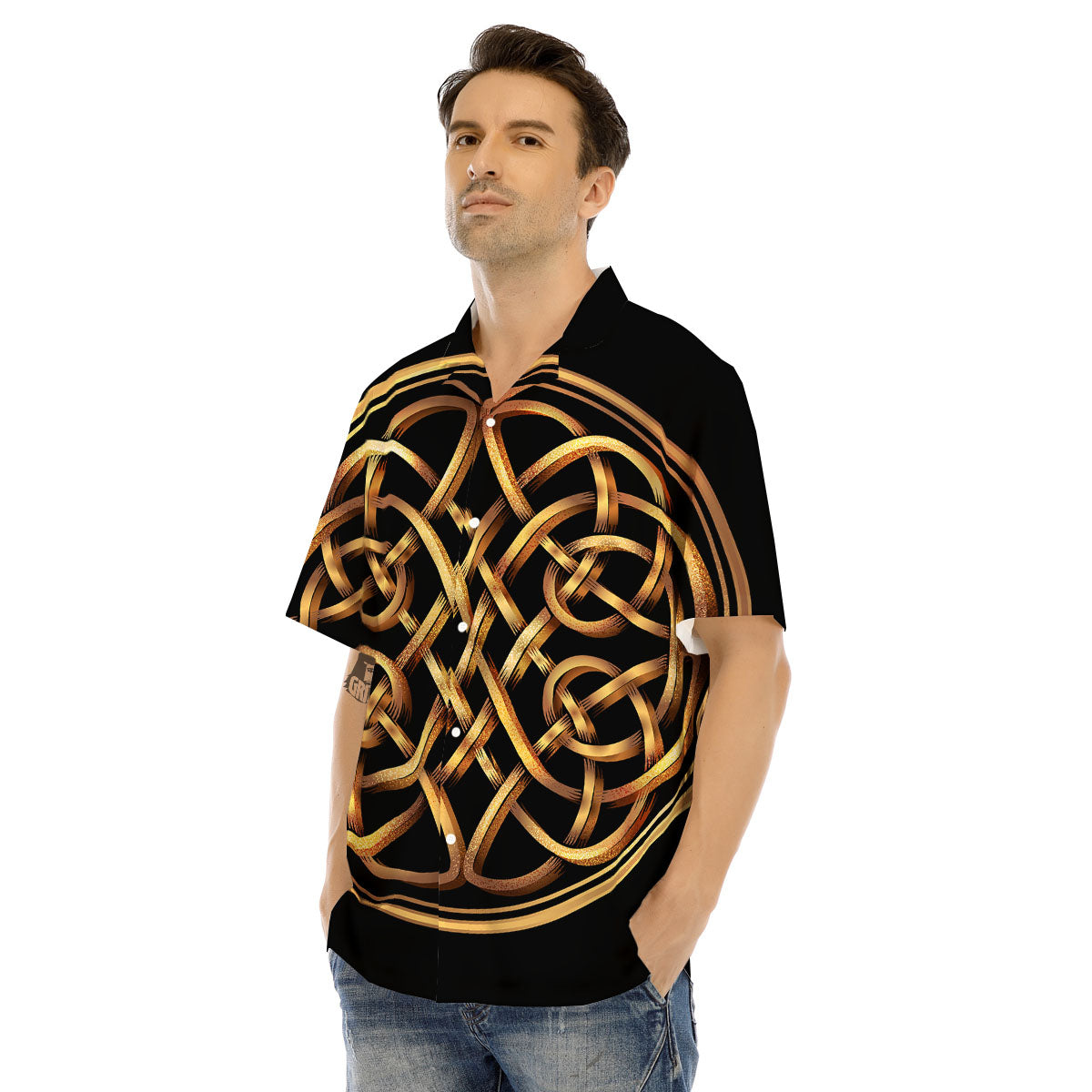 Celtic Knot Golden Print Men's Hawaiian Shirt-grizzshop