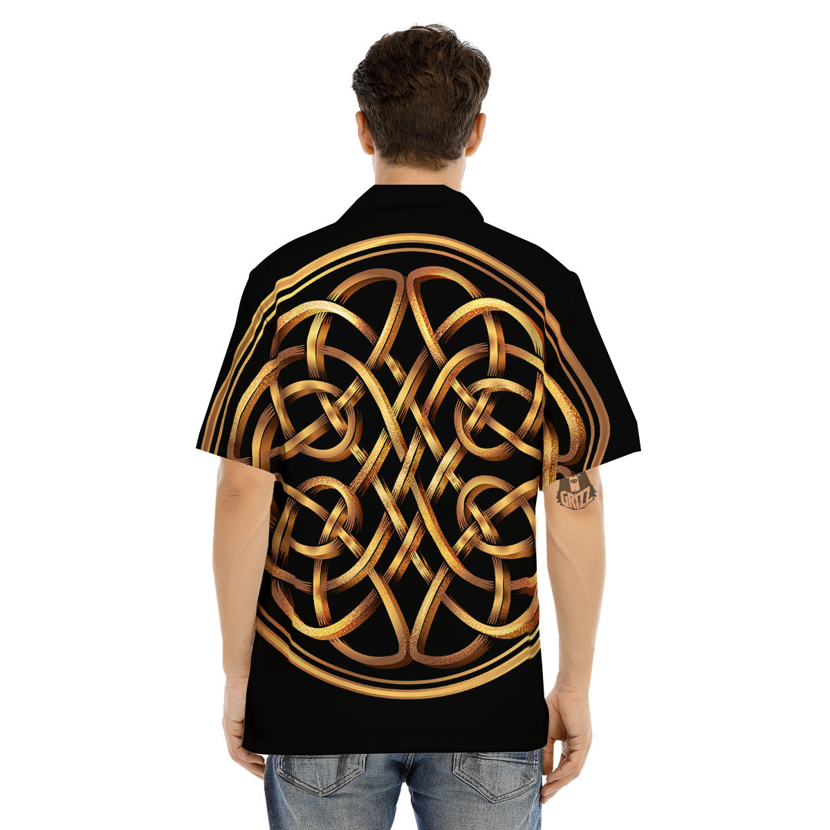 Celtic Knot Golden Print Men's Hawaiian Shirt-grizzshop