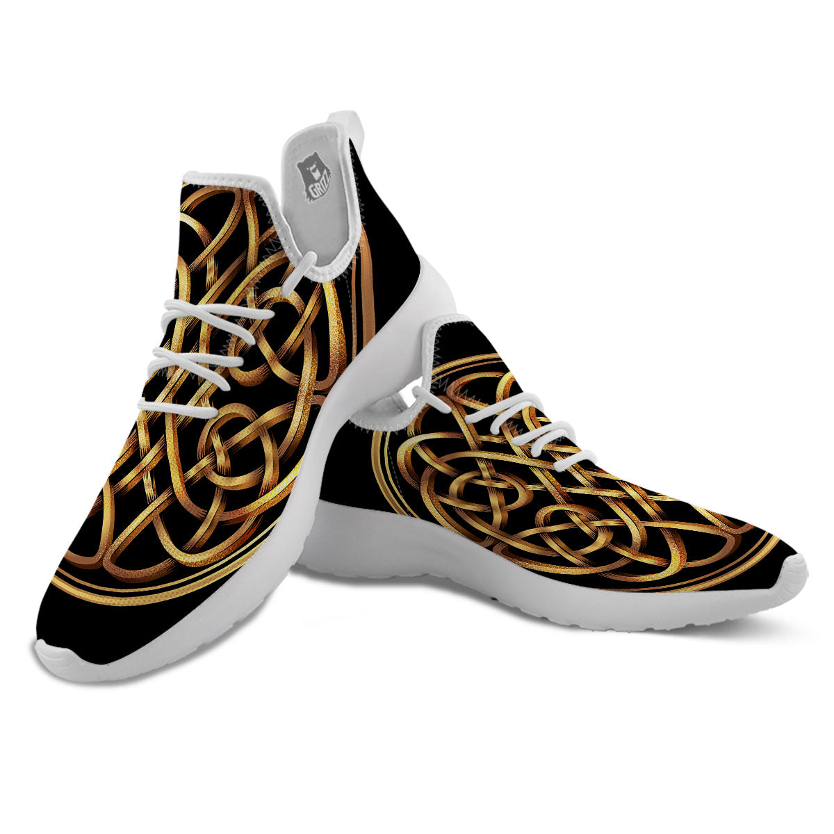 Celtic Knot Golden Print White Athletic Shoes-grizzshop
