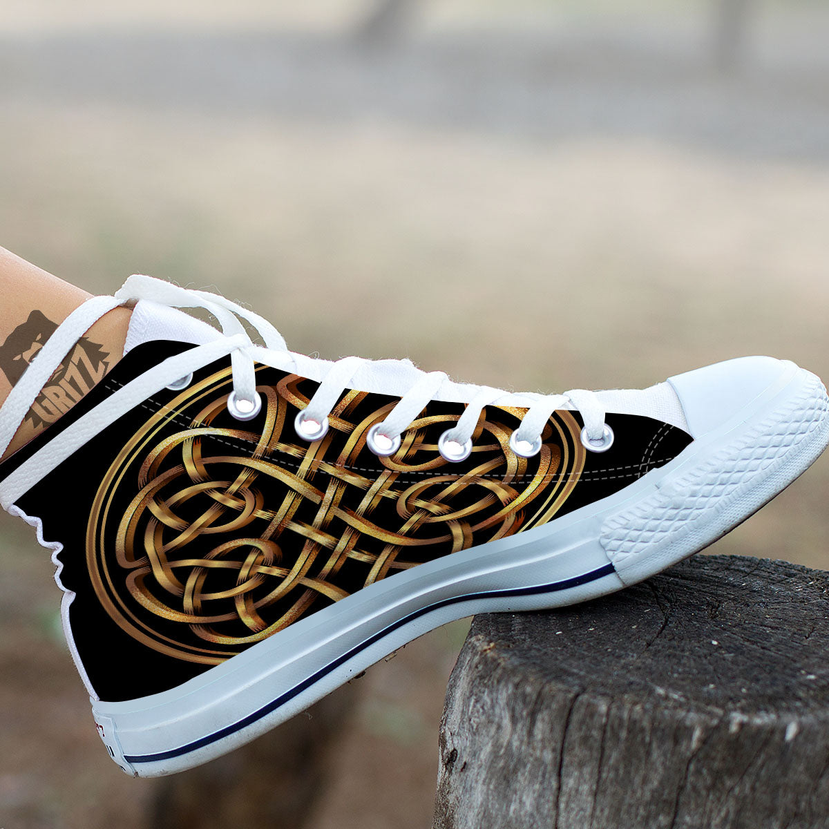 Celtic Knot Golden Print White High Top Shoes-grizzshop