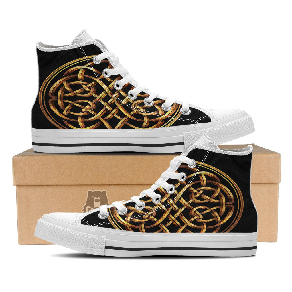 Celtic Knot Golden Print White High Top Shoes-grizzshop