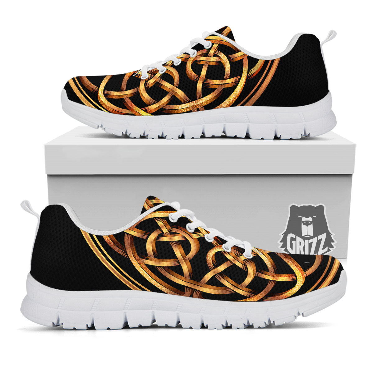 Celtic Knot Golden Print White Sneaker-grizzshop