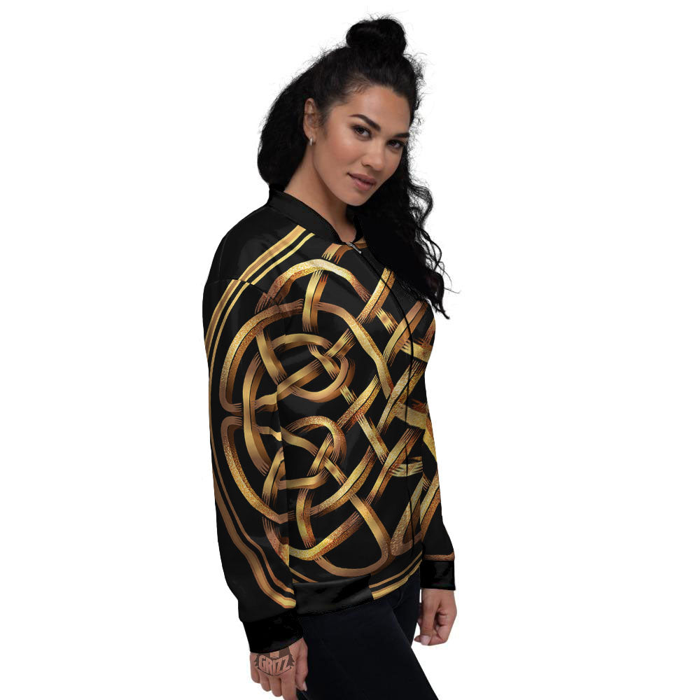 Celtic Knot Golden Print Women's Bomber Jacket-grizzshop