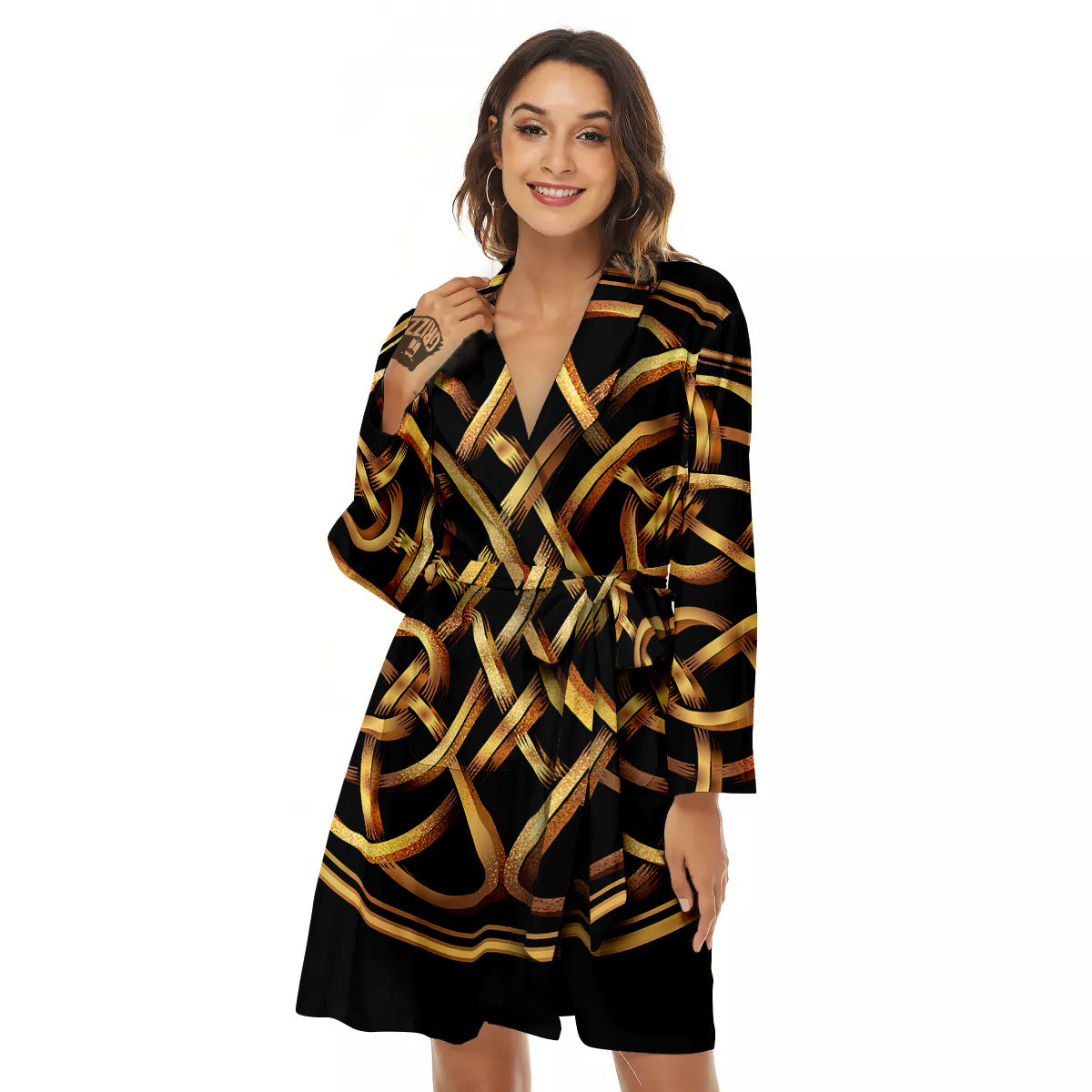 Celtic Knot Golden Print Women's Robe-grizzshop