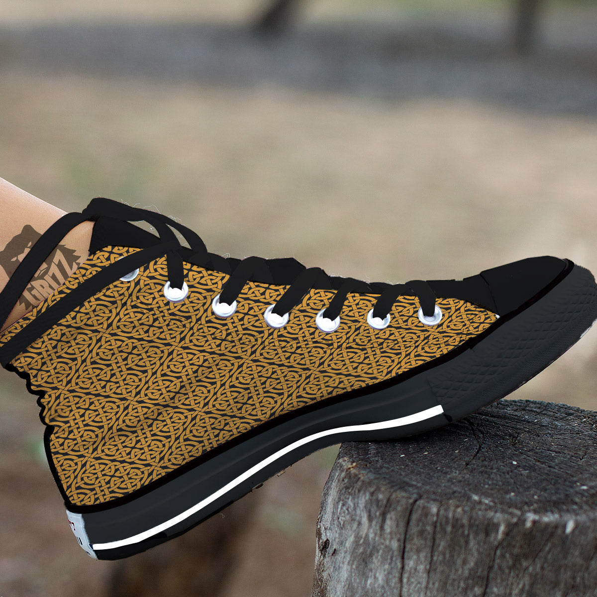 Celtic Knot Print Pattern Black High Top Shoes-grizzshop