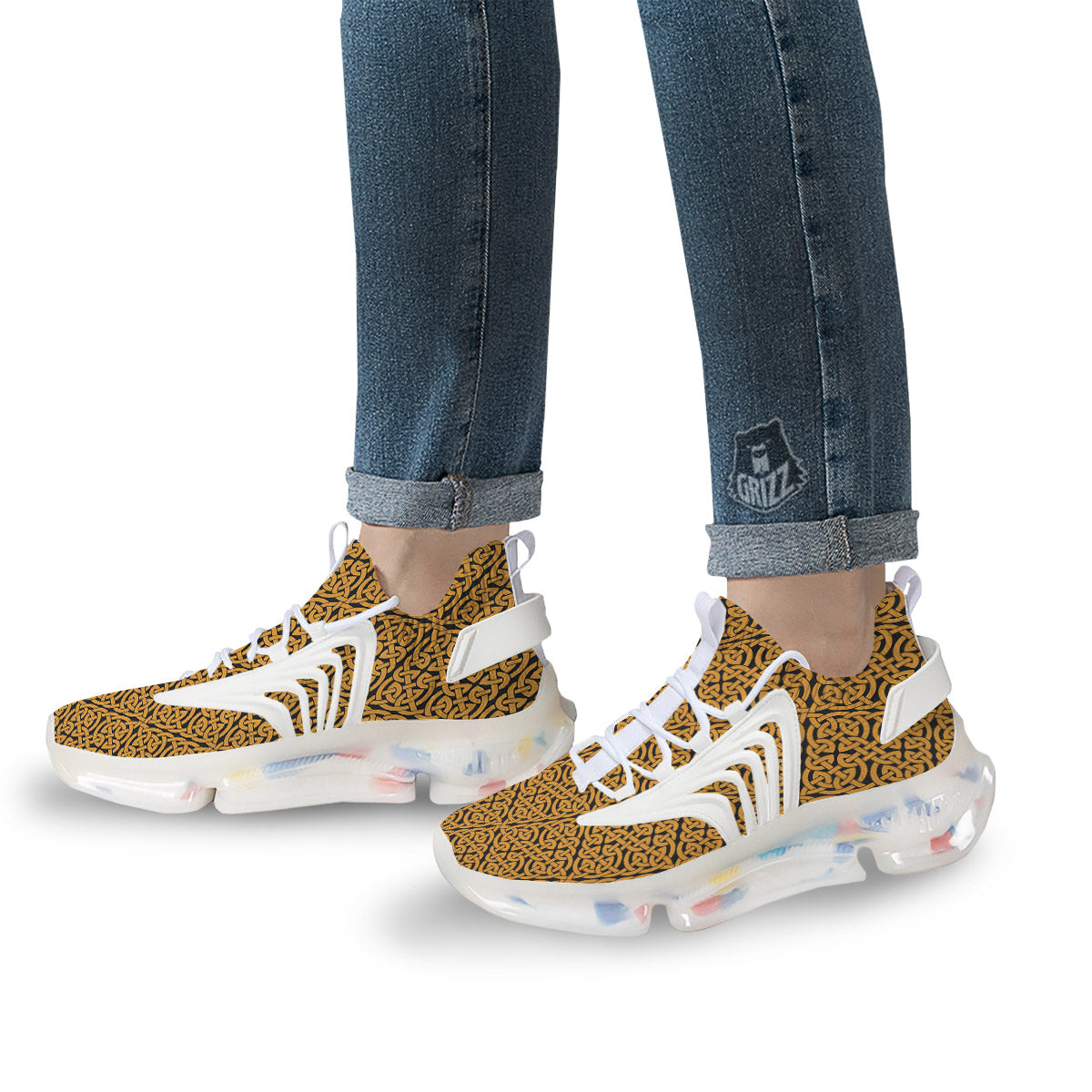 Celtic Knot Print Pattern White Gym Shoes-grizzshop