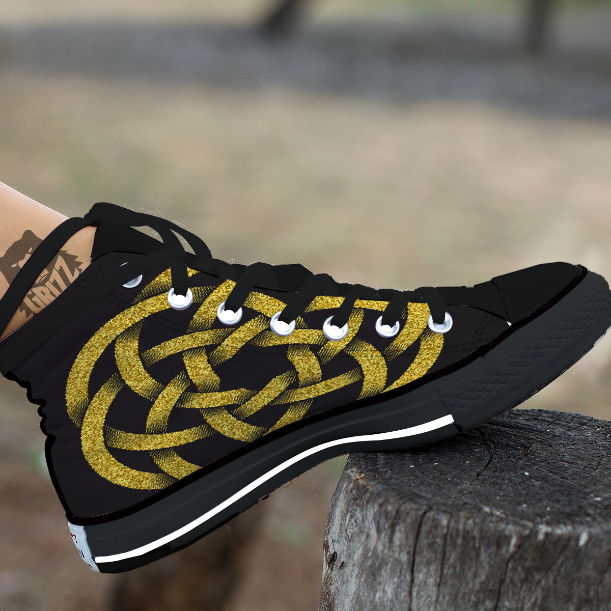 Celtic Knot Symbol Gold Circle Print Black High Top Shoes-grizzshop