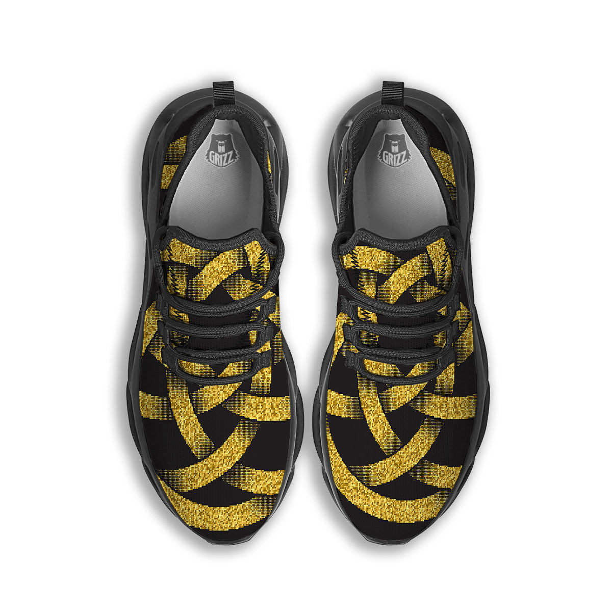 Celtic Knot Symbol Gold Circle Print Black Running Shoes-grizzshop