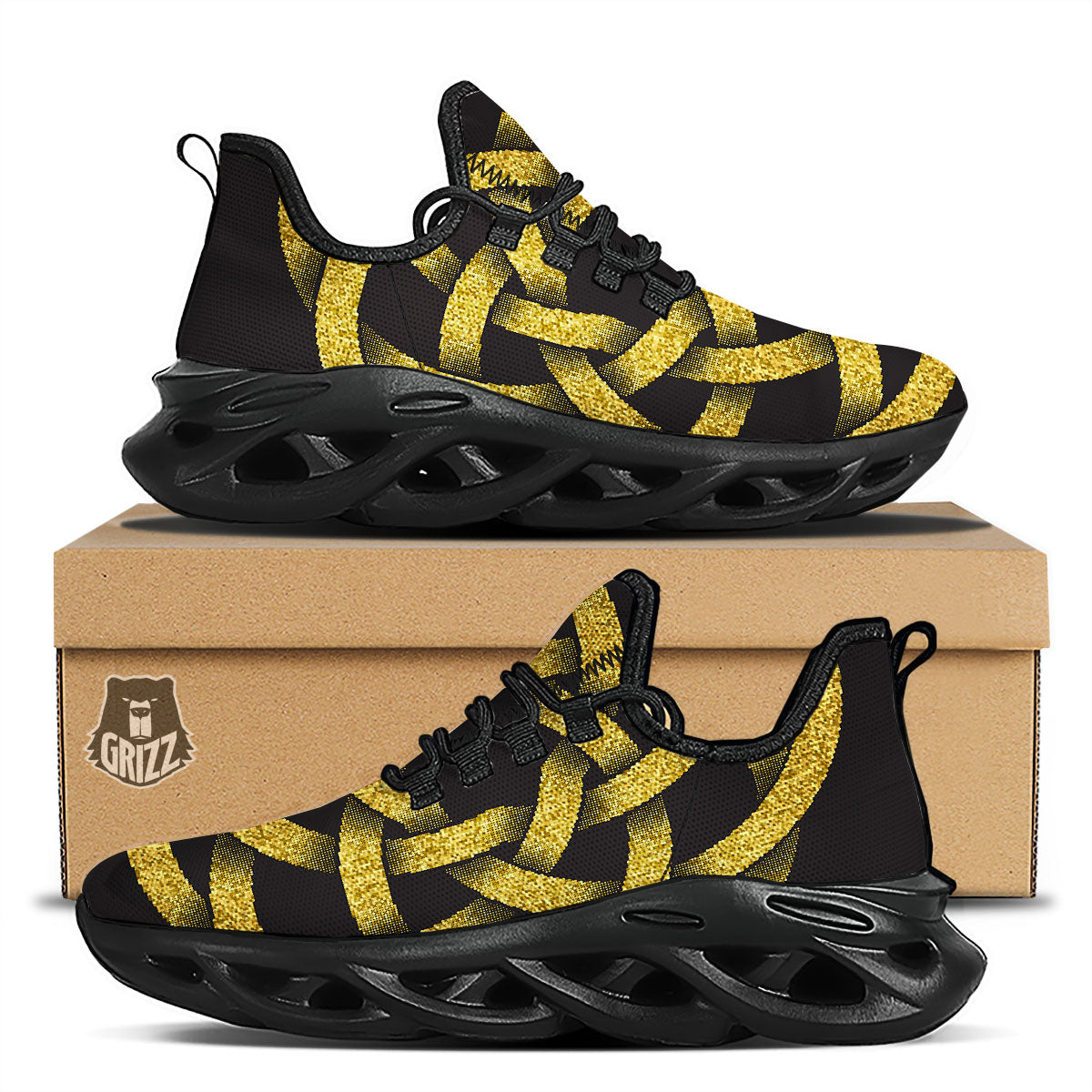 Celtic Knot Symbol Gold Circle Print Black Running Shoes-grizzshop