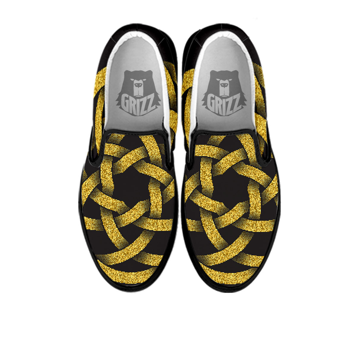 Celtic Knot Symbol Gold Circle Print Black Slip On Shoes-grizzshop