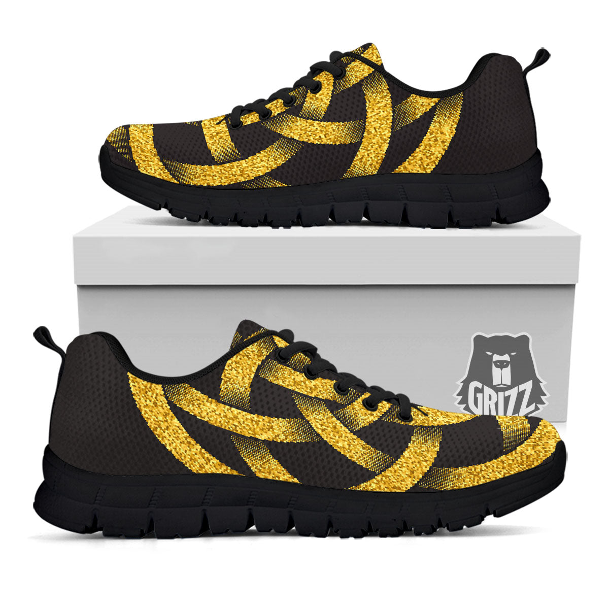 Celtic Knot Symbol Gold Circle Print Black Sneaker-grizzshop