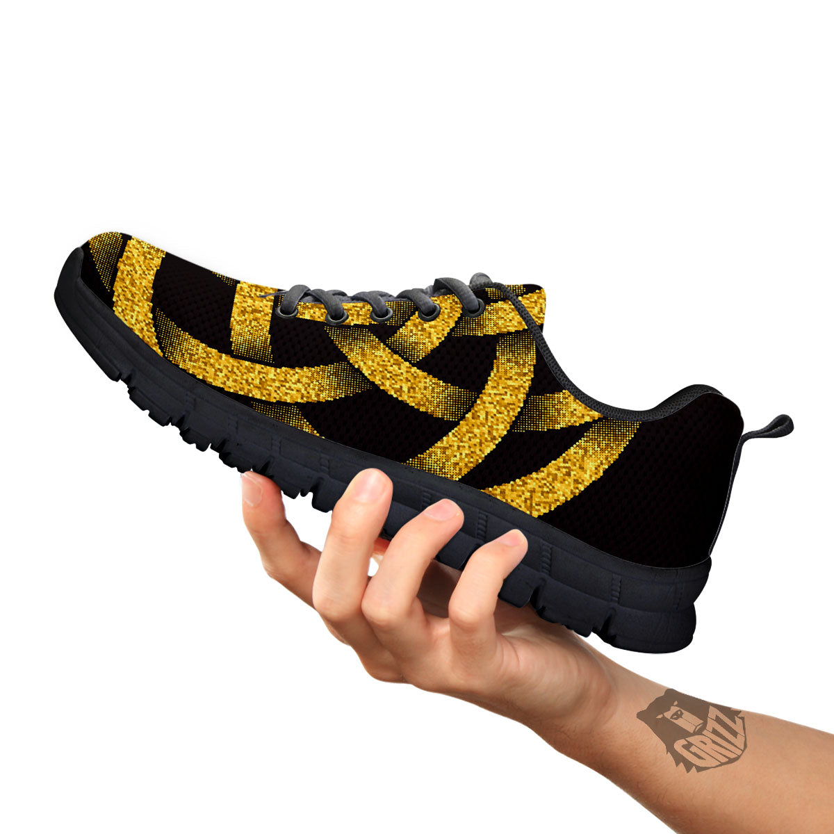 Celtic Knot Symbol Gold Circle Print Black Sneaker-grizzshop