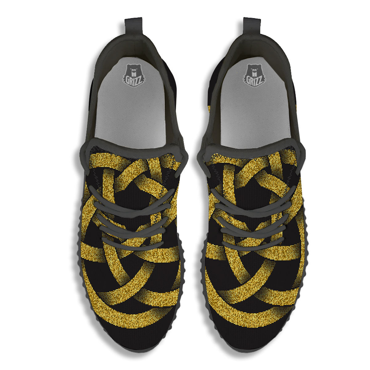 Celtic Knot Symbol Gold Circle Print Black Walking Shoes-grizzshop