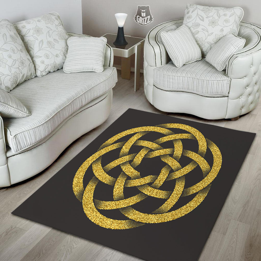 Celtic Knot Symbol Gold Circle Print Floor Mat-grizzshop