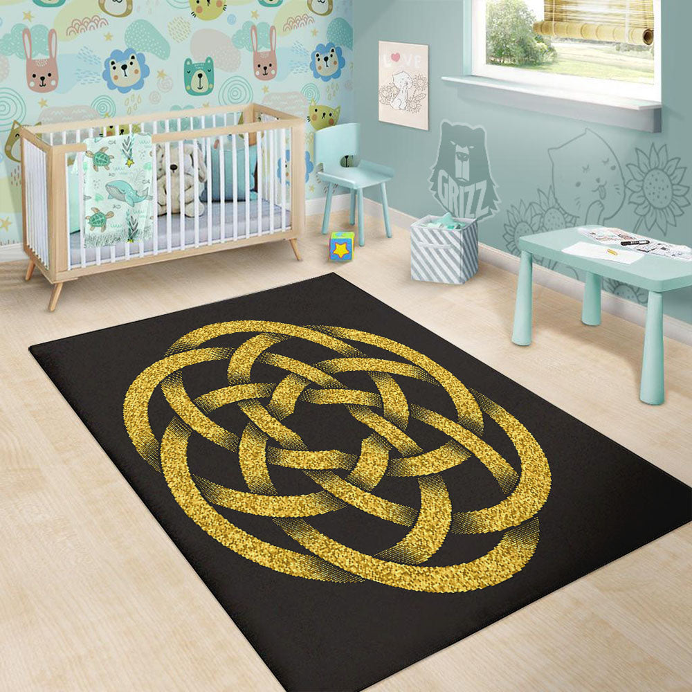 Celtic Knot Symbol Gold Circle Print Floor Mat-grizzshop