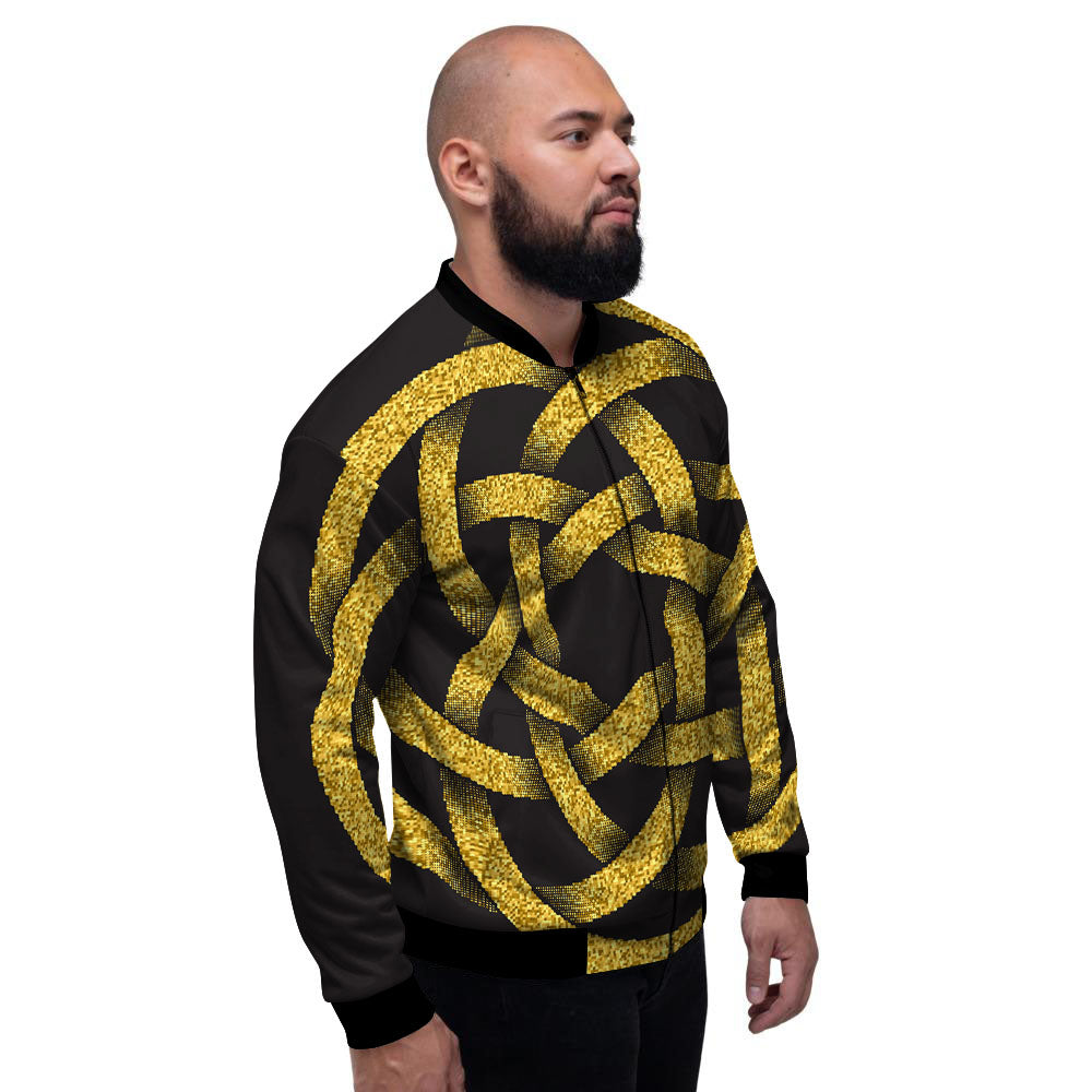 Celtic Knot Symbol Gold Circle Print Men's Bomber Jacket-grizzshop