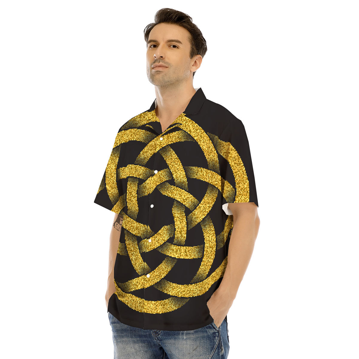 Celtic Knot Symbol Gold Circle Print Men's Hawaiian Shirt-grizzshop