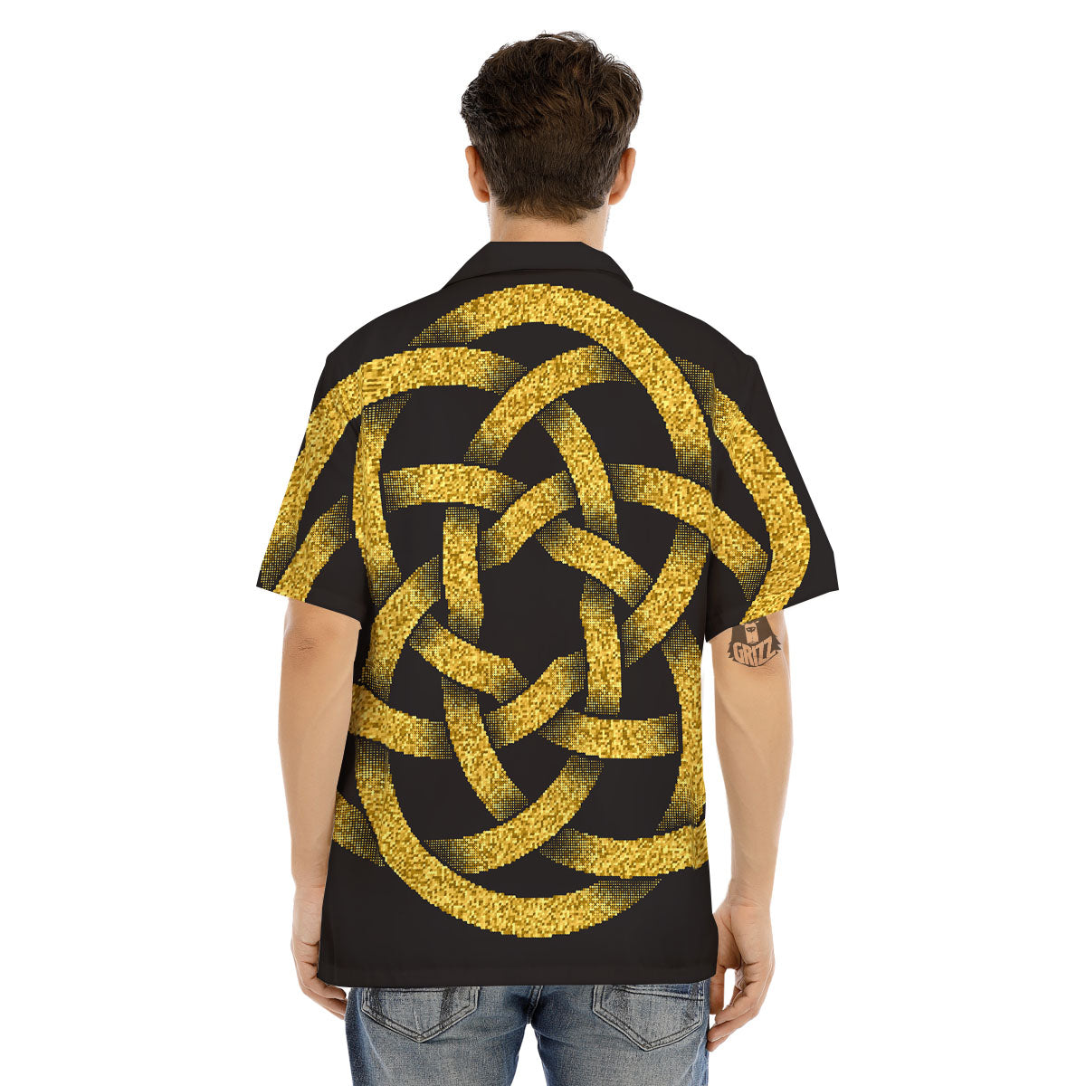 Celtic Knot Symbol Gold Circle Print Men's Hawaiian Shirt-grizzshop